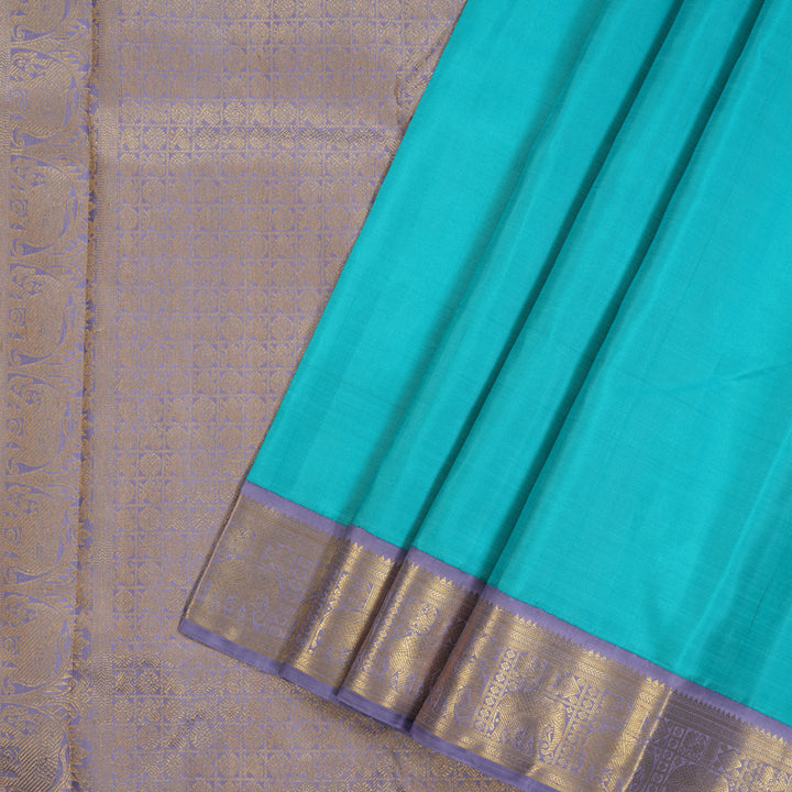 Hayagrivas Handloom Sky Blue Kanjivaram Silk Saree with Lilac Border KBE2325B4-1