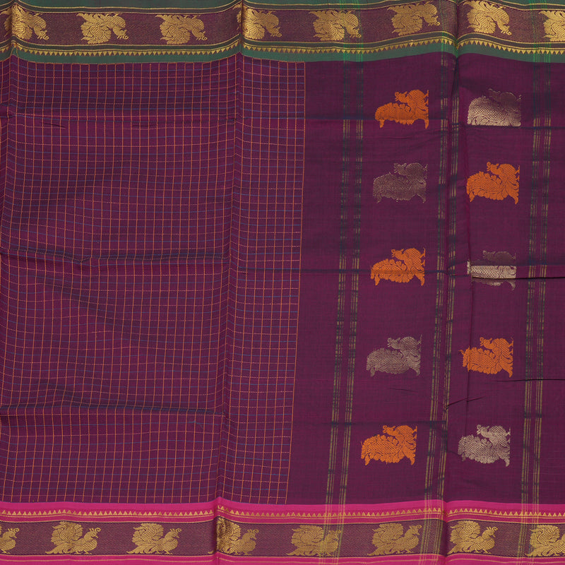 Hayagrivas Dark Purple Handloom Pure Cotton Saree with Ganga Jamuna (Green And Pink) Border KBE232D1-10