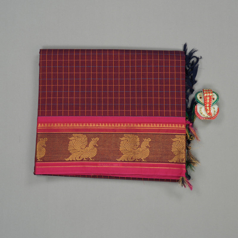 Hayagrivas Handloom Pure Cotton Saree in Enchanting Wine Maroon KBE232D1-2