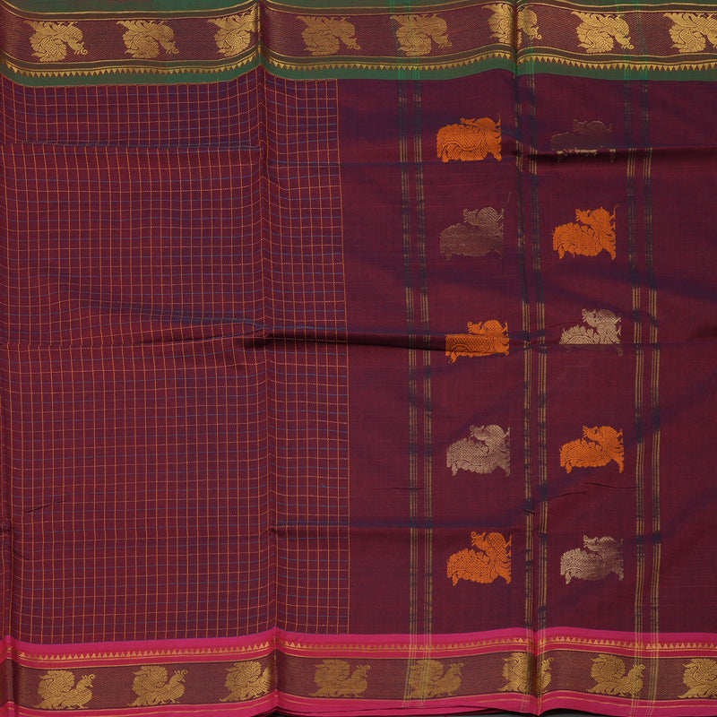 Hayagrivas Handloom Pure Cotton Saree in Enchanting Wine Maroon KBE232D1-2