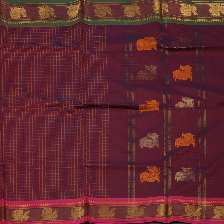 Hayagrivas Handloom Pure Cotton Saree in Enchanting Wine Maroon KBE232D1-2