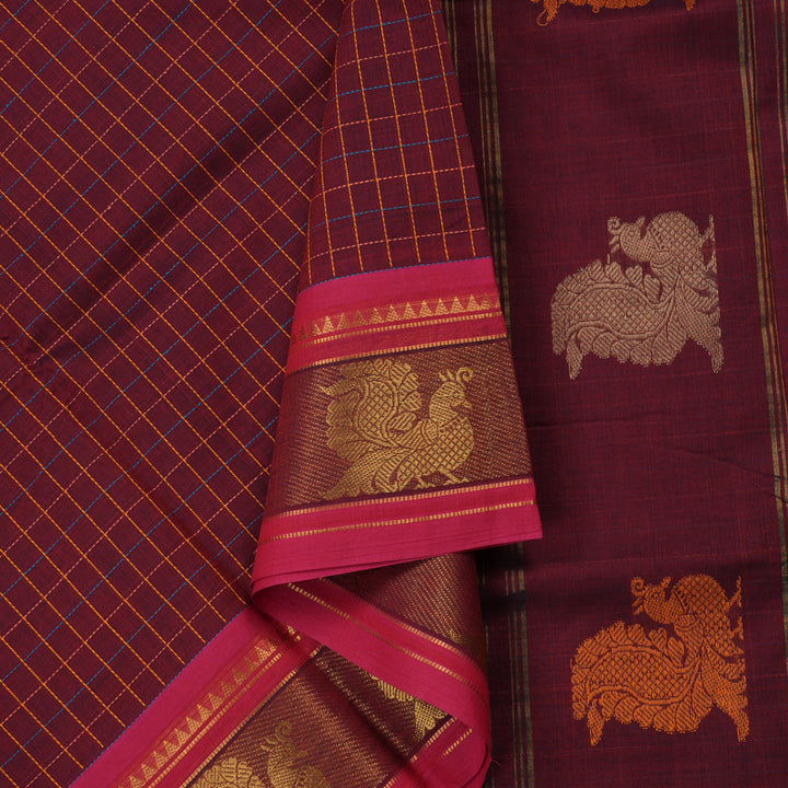 Hayagrivas Handloom Pure Cotton Saree in Enchanting Wine Maroon KBE232D1-2