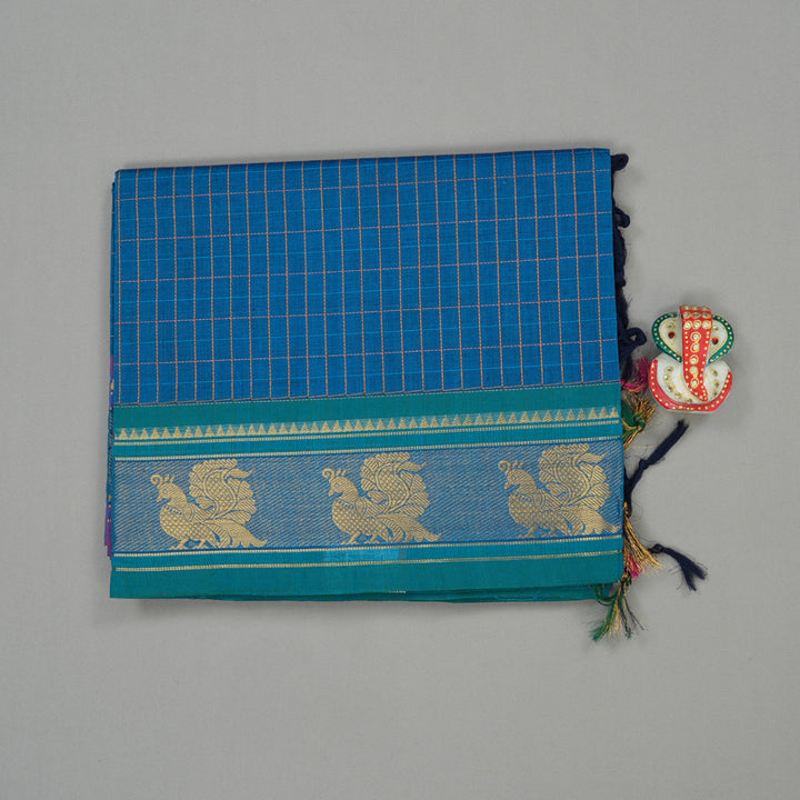 Hayagrivas Handloom Pure Cotton Saree in Charming Blue KBE232D1-3