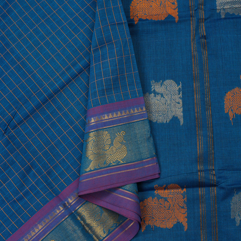 Hayagrivas Handloom Pure Cotton Saree in Charming Blue KBE232D1-3