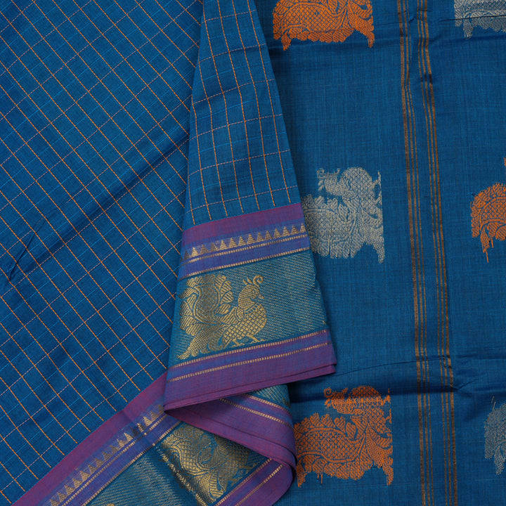 Hayagrivas Handloom Pure Cotton Saree in Charming Blue KBE232D1-3