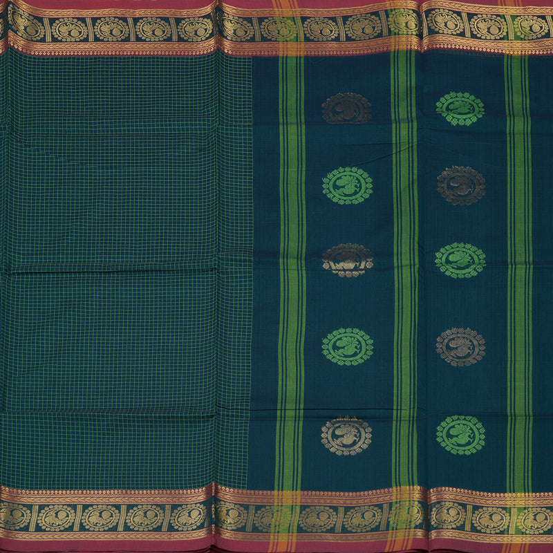 Hayagrivas Handloom Pure Cotton Saree in Magnetic Peacock Blue KBE232D2-1