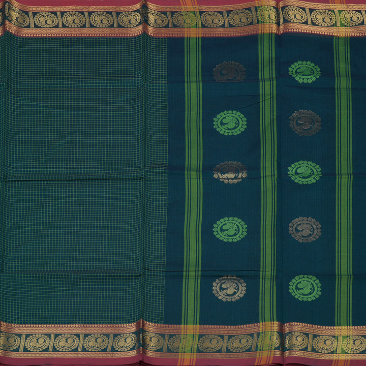 Hayagrivas Handloom Pure Cotton Saree in Magnetic Peacock Blue KBE232D2-1