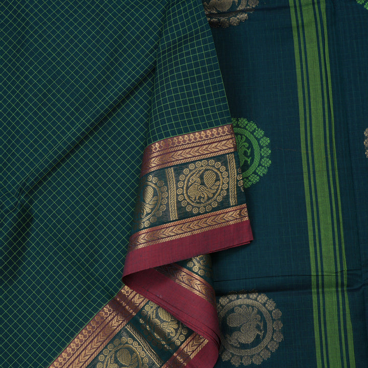Hayagrivas Handloom Pure Cotton Saree in Magnetic Peacock Blue KBE232D2-1