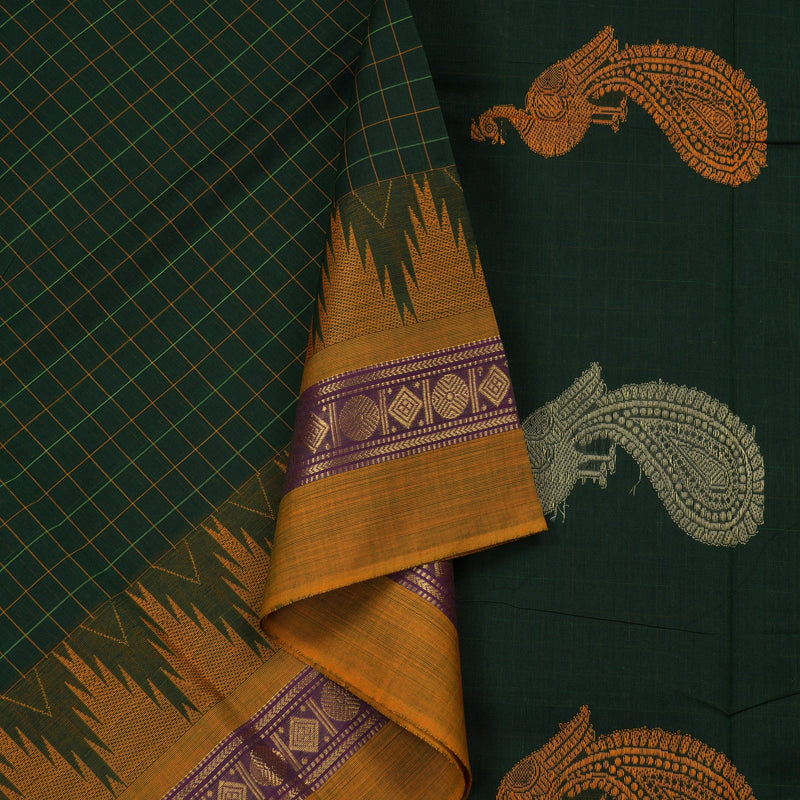 Hayagrivas Handloom Pure Cotton Saree in Majestic Bottle Green KBE232D2-5