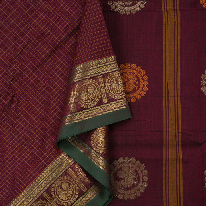 Hayagrivas Handloom Pure Cotton Saree in Intense Wine Maroon KBE232D2-8