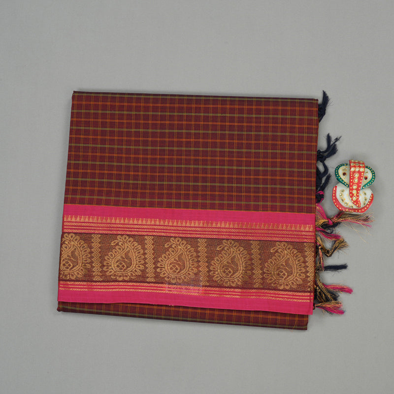 Hayagrivas Handloom Pure Cotton Saree in Luxurious Wine Maroon KBE232D3-1