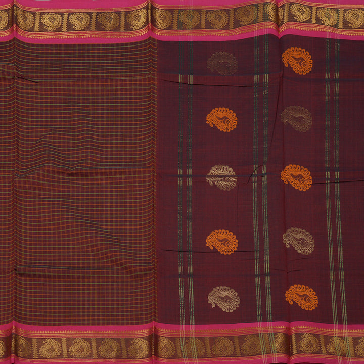Hayagrivas Handloom Pure Cotton Saree in Luxurious Wine Maroon KBE232D3-1
