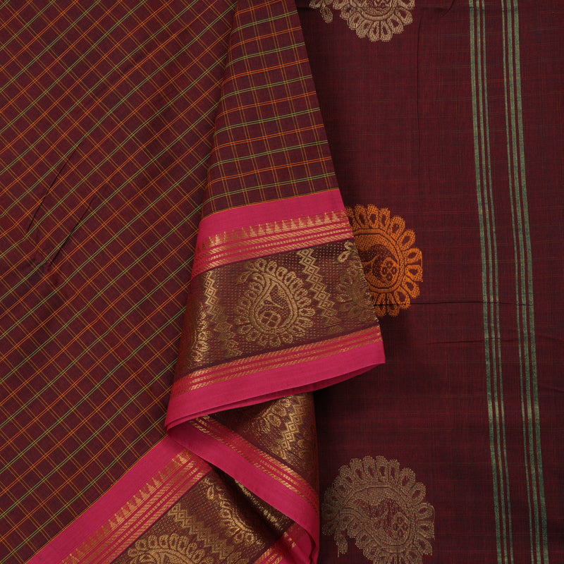 Hayagrivas Handloom Pure Cotton Saree in Luxurious Wine Maroon KBE232D3-1