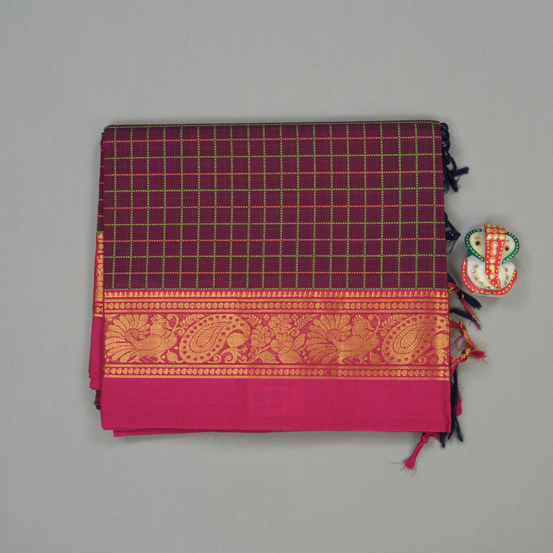 Hayagrivas Handloom Pure Cotton Saree in Stunning Dark Purple KBE232D4-4