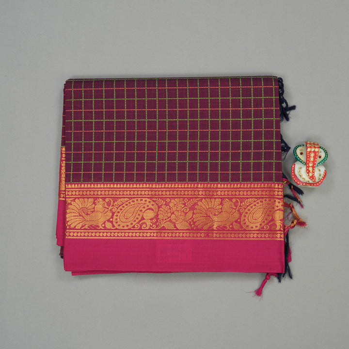 Hayagrivas Handloom Pure Cotton Saree in Stunning Dark Purple KBE232D4-4