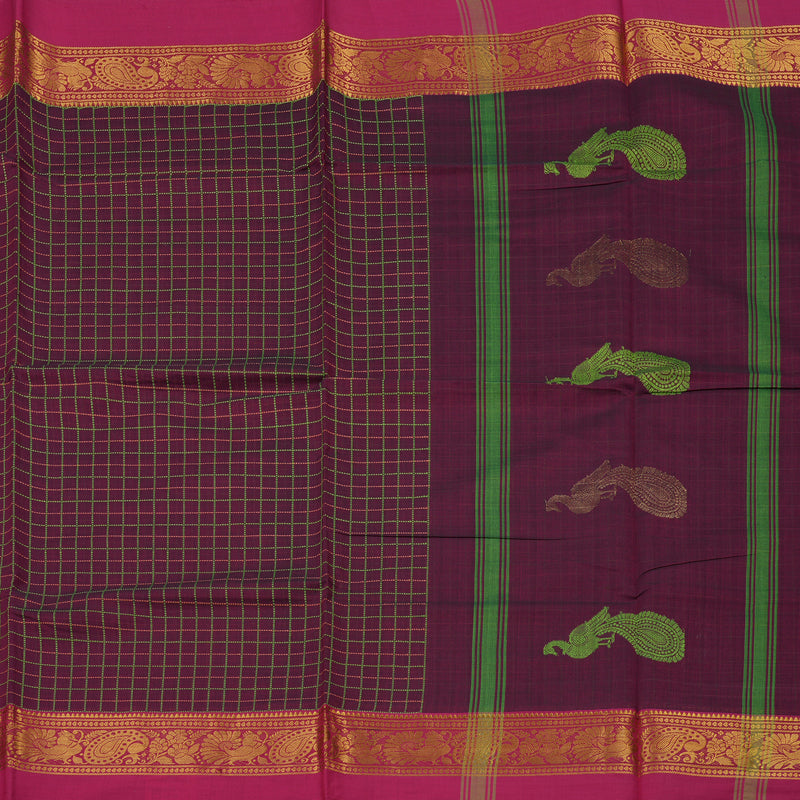 Hayagrivas Handloom Pure Cotton Saree in Stunning Dark Purple KBE232D4-4