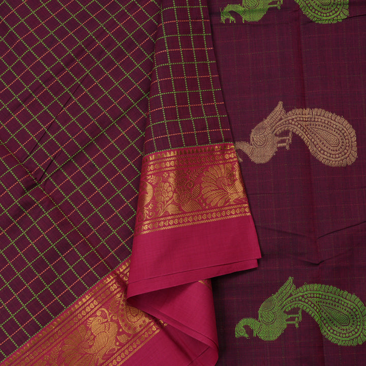 Hayagrivas Handloom Pure Cotton Saree in Stunning Dark Purple KBE232D4-4