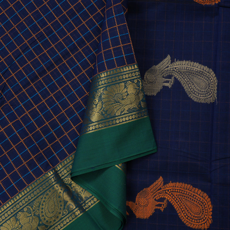 Hayagrivas Handloom Pure Cotton Saree in Classy Dark Blue KBE232D4-6
