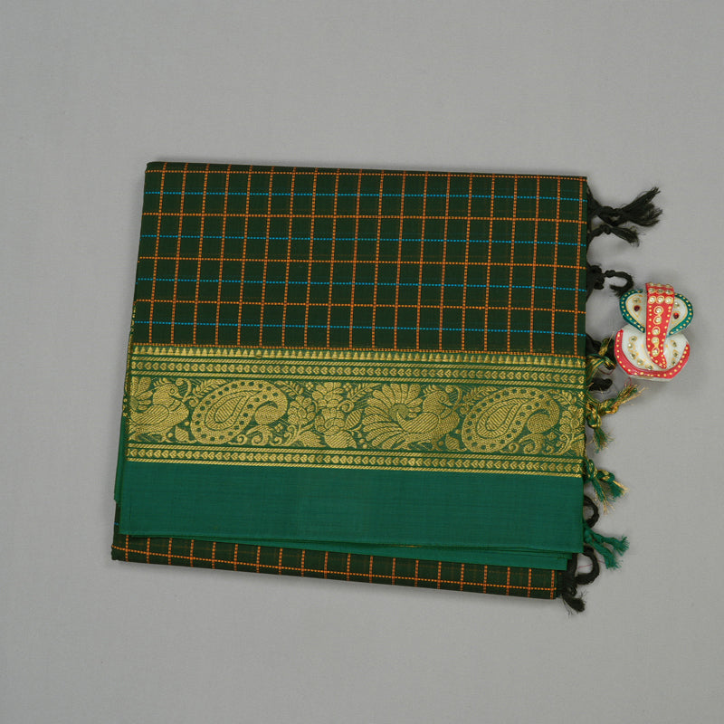 Hayagrivas Handloom Pure Cotton Saree in Lively Bottle Green KBE232D4-9