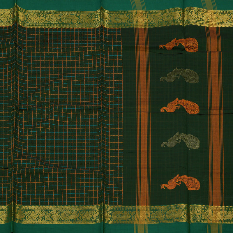 Hayagrivas Handloom Pure Cotton Saree in Lively Bottle Green KBE232D4-9