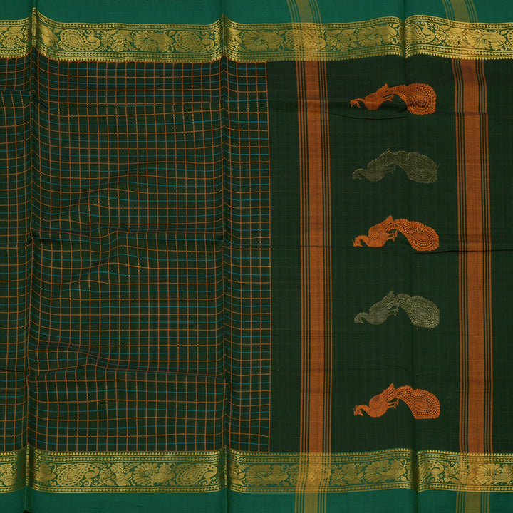 Hayagrivas Handloom Pure Cotton Saree in Lively Bottle Green KBE232D4-9