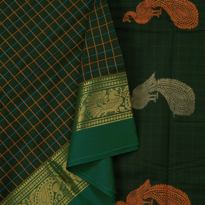 Hayagrivas Handloom Pure Cotton Saree in Lively Bottle Green KBE232D4-9