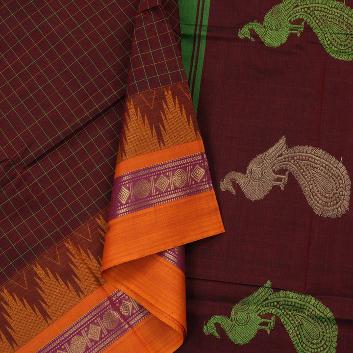 Hayagrivas Handloom Pure Cotton Saree in Crisp Wine Maroon KBE232D6-1