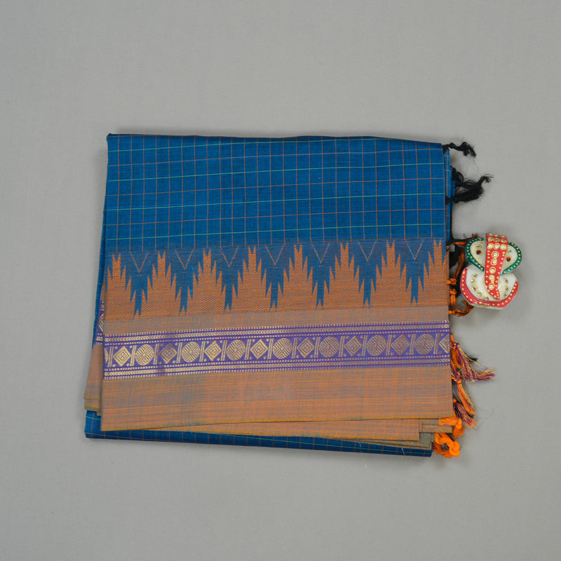 Hayagrivas Handloom Pure Cotton Saree in Graceful Dark Sky Blue KBE232D6-10
