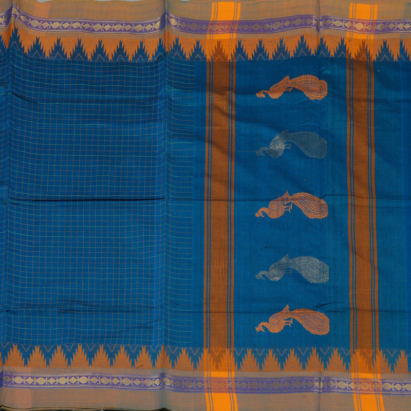 Hayagrivas Handloom Pure Cotton Saree in Graceful Dark Sky Blue KBE232D6-10