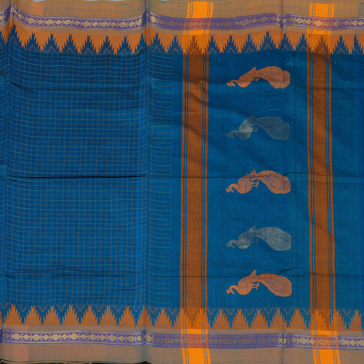 Hayagrivas Handloom Pure Cotton Saree in Graceful Dark Sky Blue KBE232D6-10
