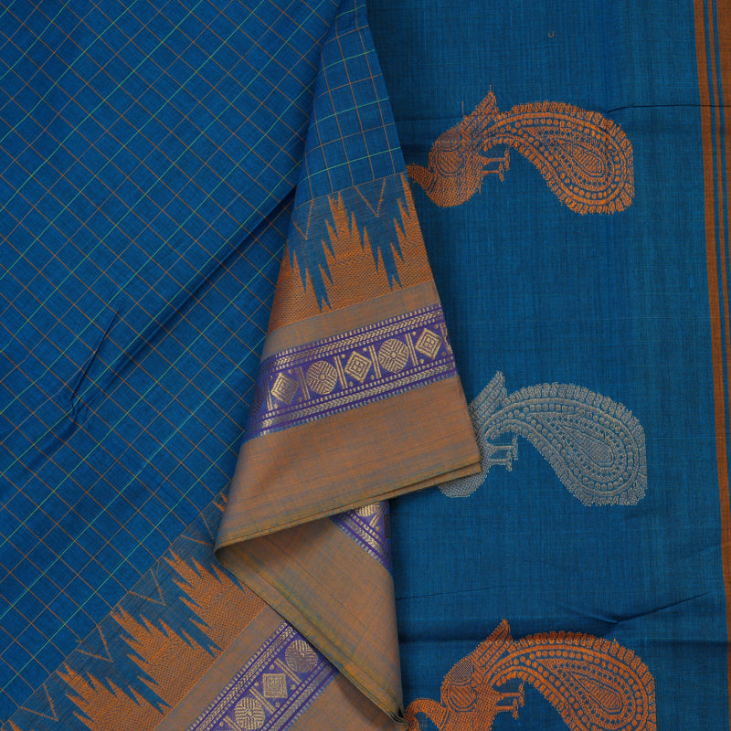 Hayagrivas Handloom Pure Cotton Saree in Graceful Dark Sky Blue KBE232D6-10