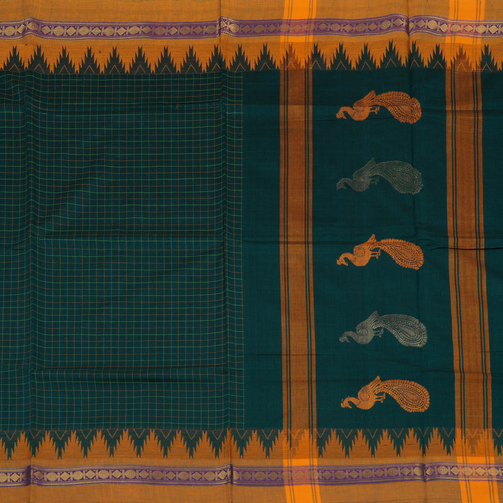 Hayagrivas Handloom Pure Cotton Saree in Lush Peacock Green KBE232D6-6