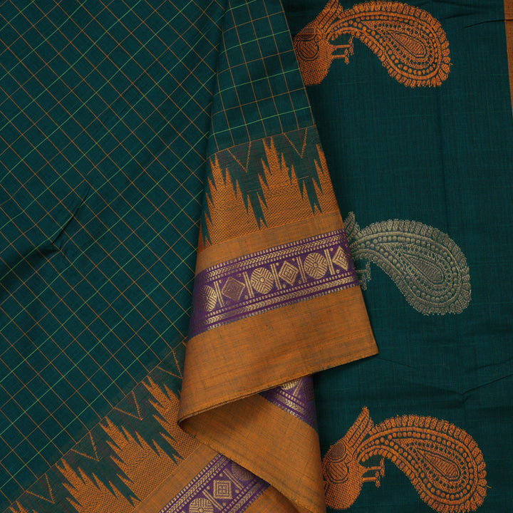 Hayagrivas Handloom Pure Cotton Saree in Lush Peacock Green KBE232D6-6