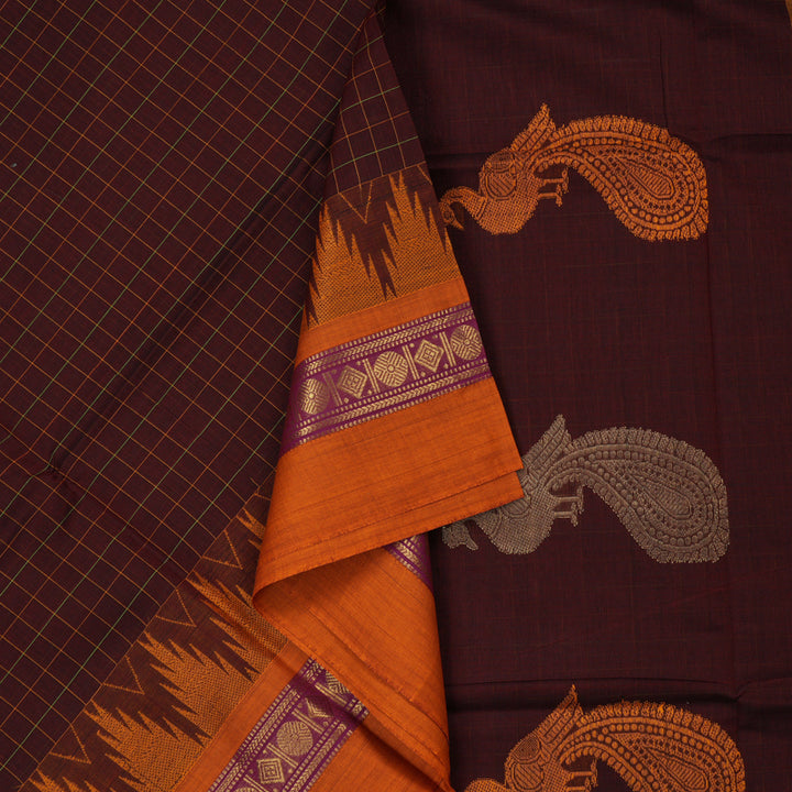 Hayagrivas Handloom Pure Cotton Saree in Vibrant Wine Maroon KBE232D6-7