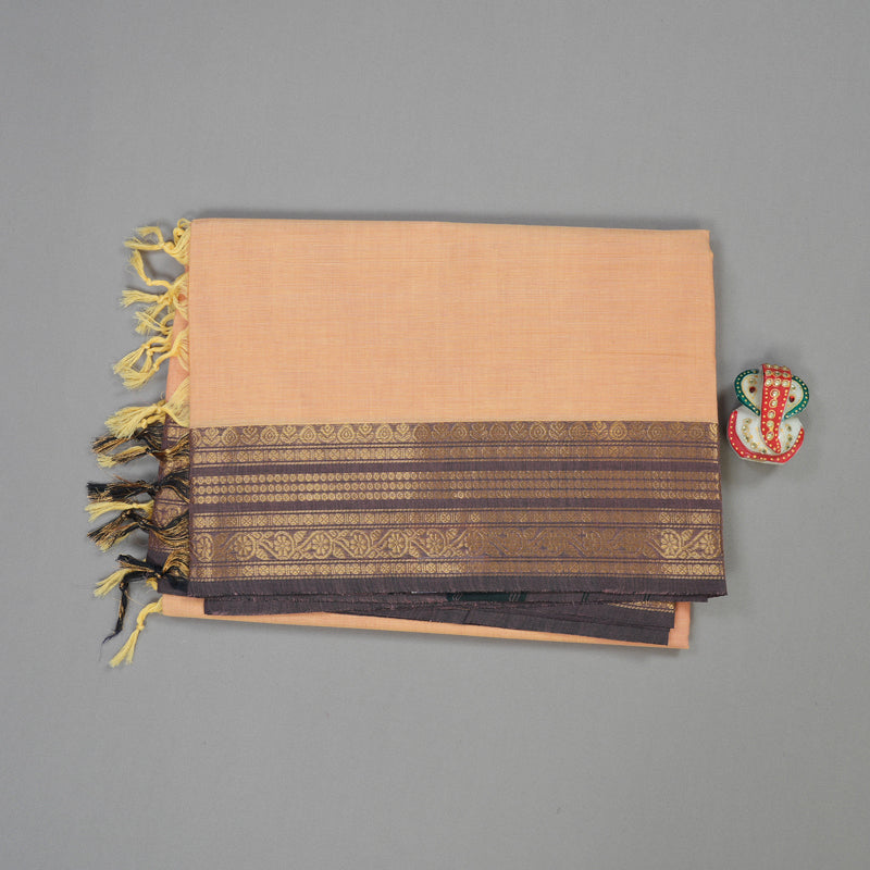 Hayagrivas Sandal Handloom Pure Cotton Saree with Black Border KBE232D7-1
