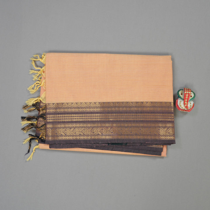 Hayagrivas Sandal Handloom Pure Cotton Saree with Black Border KBE232D7-1