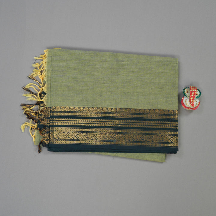 Hayagrivas Light Elaichi Green Handloom Pure Cotton Saree with Black Border KBE232D7-10