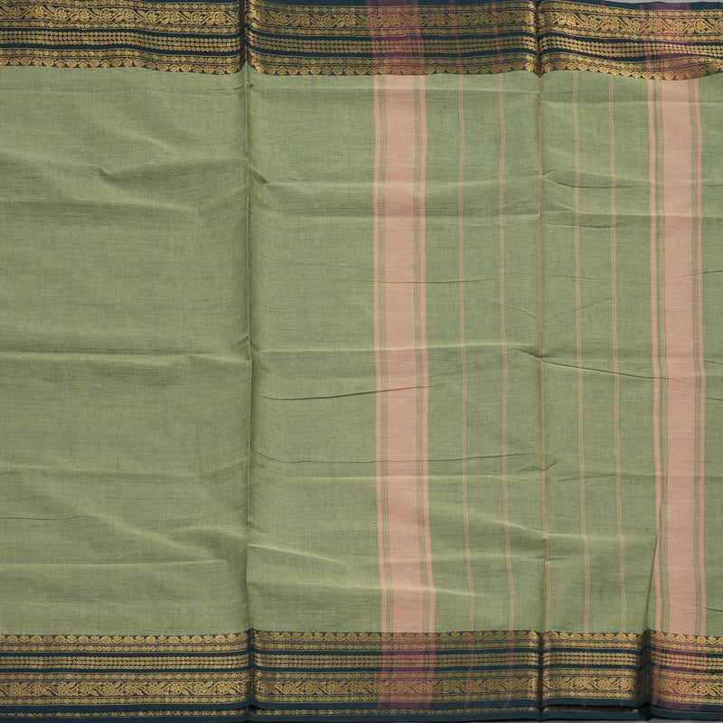 Hayagrivas Light Elaichi Green Handloom Pure Cotton Saree with Black Border KBE232D7-10