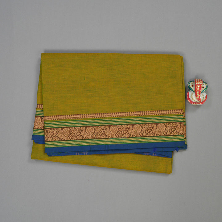 Hayagrivas Fluorescent Green Handloom Pure Cotton Saree with Sky Blue Border KBE232D7-19