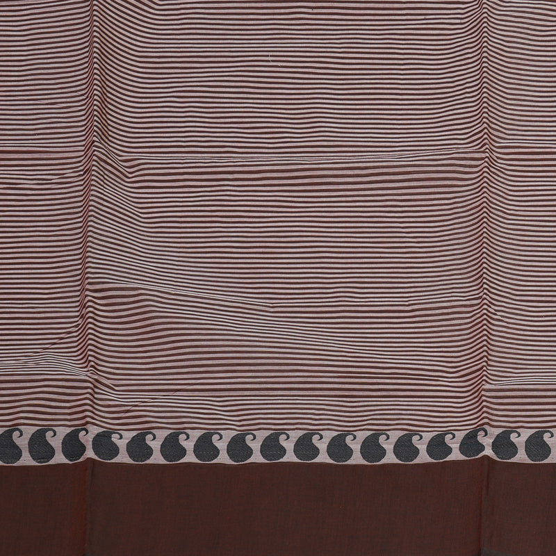 Hayagrivas Dark Brown With White Handloom Pure Cotton Saree with Dark Brown Border KBE232D7-5