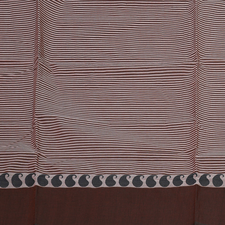 Hayagrivas Dark Brown With White Handloom Pure Cotton Saree with Dark Brown Border KBE232D7-5