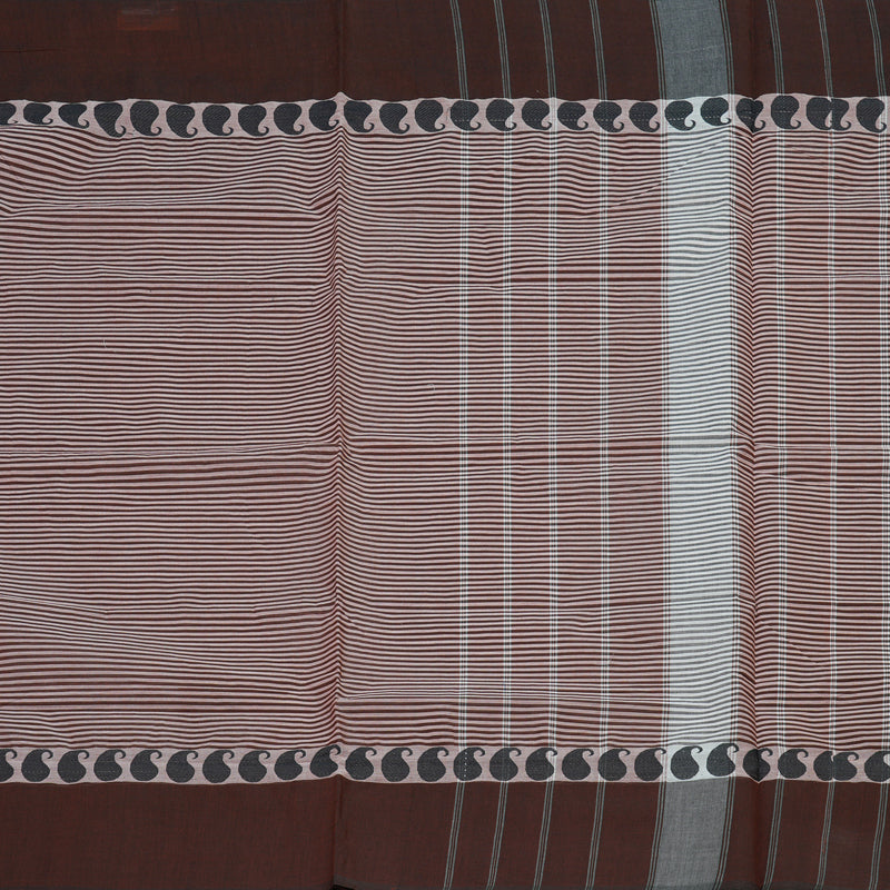 Hayagrivas Dark Brown With White Handloom Pure Cotton Saree with Dark Brown Border KBE232D7-5
