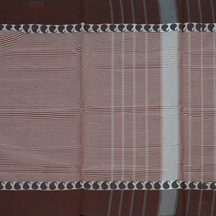 Hayagrivas Dark Brown With White Handloom Pure Cotton Saree with Dark Brown Border KBE232D7-5