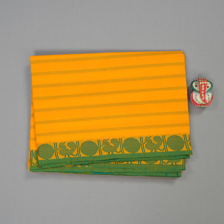 Hayagrivas Yellow Handloom Pure Cotton Saree with Sky Blue Border KBE232D7-9