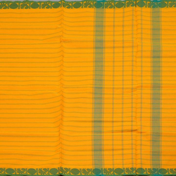 Hayagrivas Yellow Handloom Pure Cotton Saree with Sky Blue Border KBE232D7-9