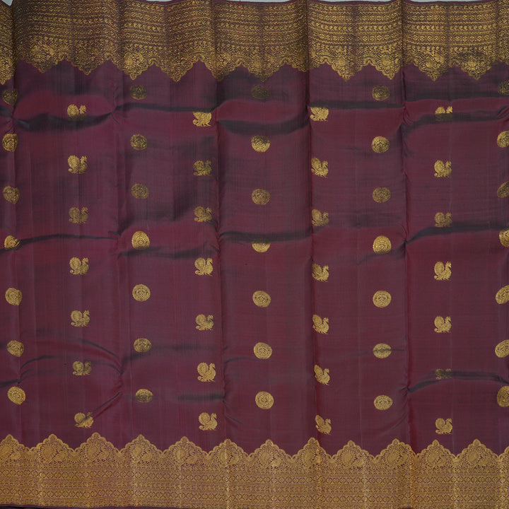 Hayagrivas Handloom Wine Maroon Kanjivaram Silk Saree KBE2330B11-1