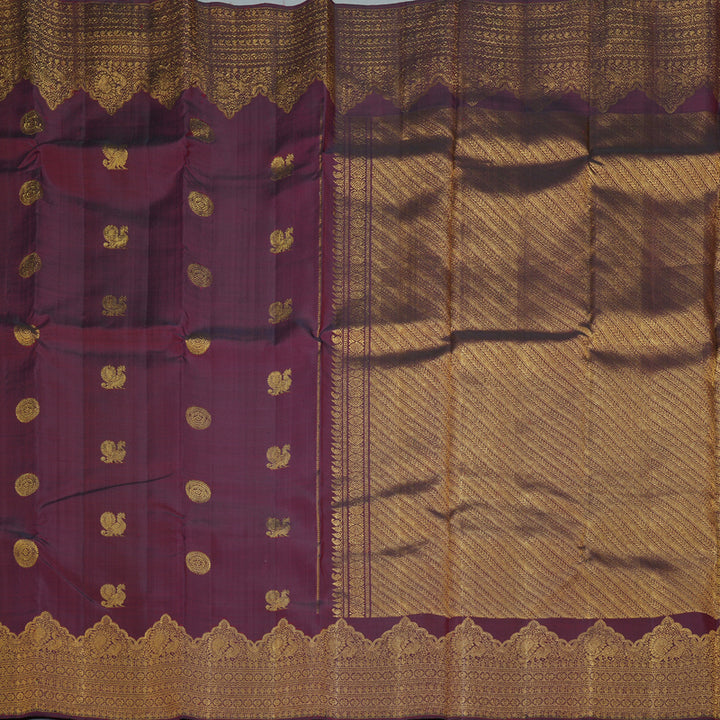 Hayagrivas Handloom Wine Maroon Kanjivaram Silk Saree KBE2330B11-1