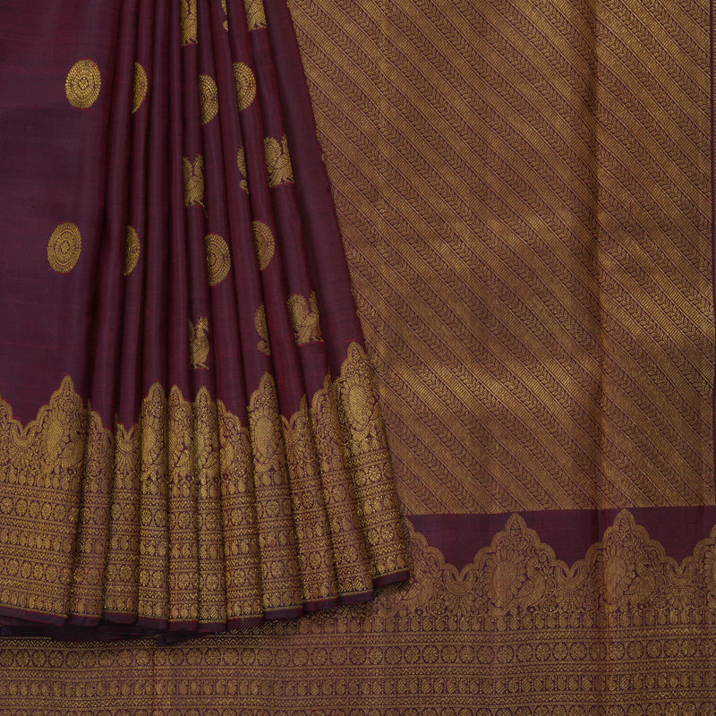 Hayagrivas Handloom Wine Maroon Kanjivaram Silk Saree KBE2330B11-1