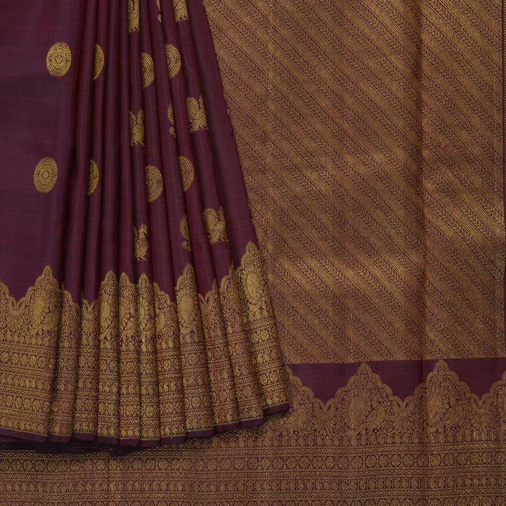 Hayagrivas Handloom Wine Maroon Kanjivaram Silk Saree KBE2330B11-1