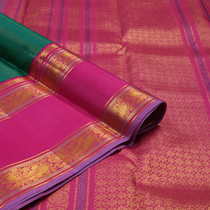 Hayagrivas Handloom Ramar Green Kanjivaram Silk Saree with Rani Pink Border KBE2331B2-1